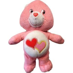 VTG Care Bears Love-A-Lot Plush 13" Embroidered Pink Hearts Stuffed Animal 2002